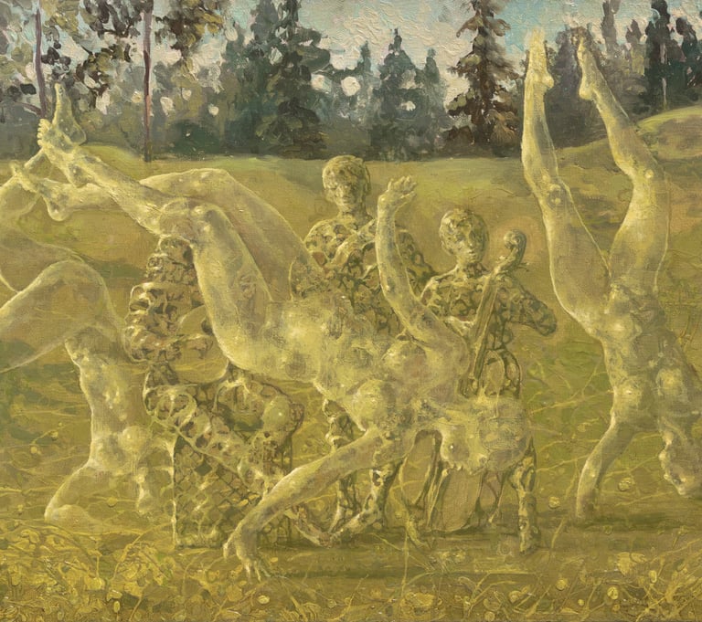 Summer concert, Skaiste Verdingyte, composition, oil on canvas, painting, Lithuanian artist
